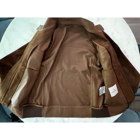 $3660 Moncler Courry Suede 2-Pocket Biker Jacket Brown Men Size 2 - NEW - Picture 7 of 16